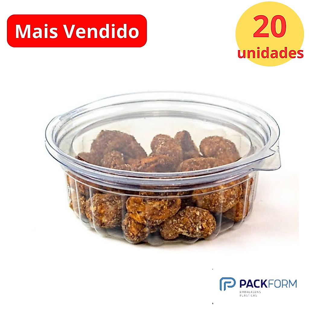 20 Unid Embalagem Pote Redondo 250ml com Tampa Articulada Packform PF 742