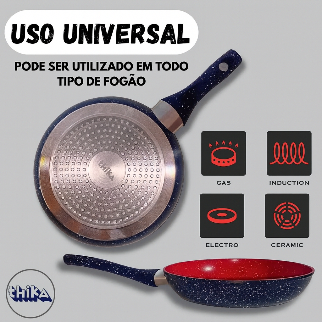 Frigideira Antiaderente Alumínio Gás Indução Cor Preta Vermelha 5 Tamanhos 18cm 20cm 22cm 24cm 28cm