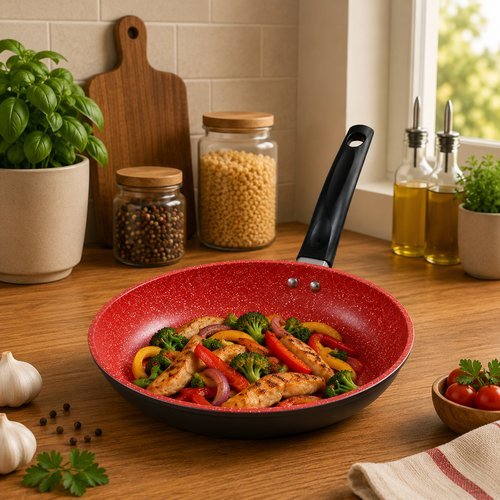 Frigideira Antiaderente Ceramica Vermelha 26cm Inducao Baixa Gordura Saudavel Cozinha