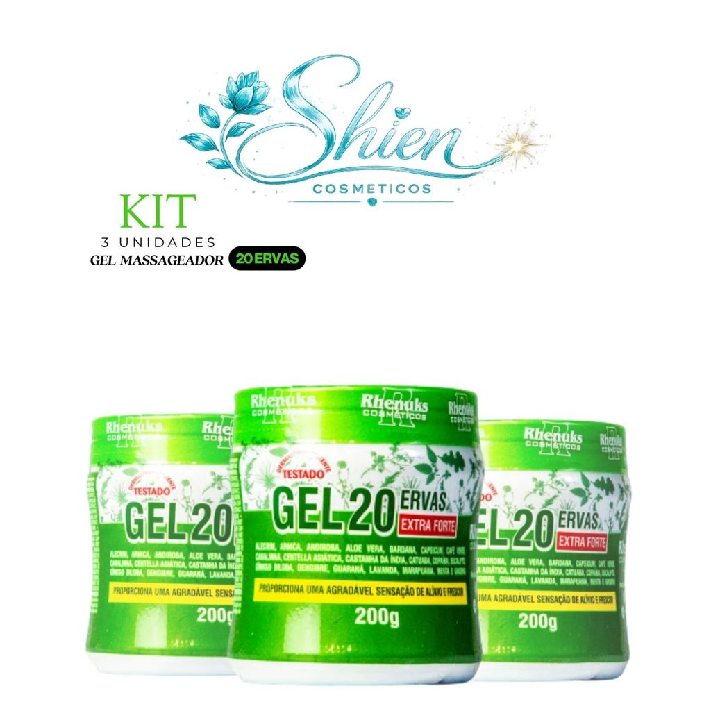 Kit 3 Unidades Gel Massageador Vinte Ervas Rhenuks
