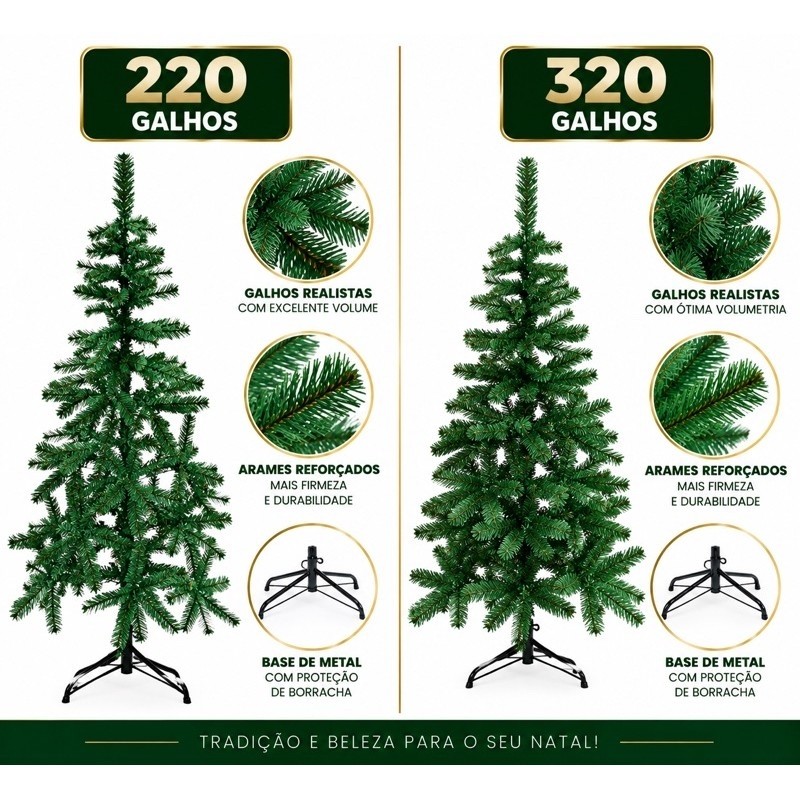 Árvore de Natal Pinheiro Verde 120cm 150cm 180cm 220 320 Galhos com Base