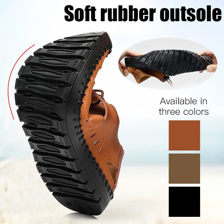 [Leve e Confortável] Men's Casual Hollow Out Sandals Slip-On Lightweight for Big Feet Size 48/Sandálias/Couro/Respirável
