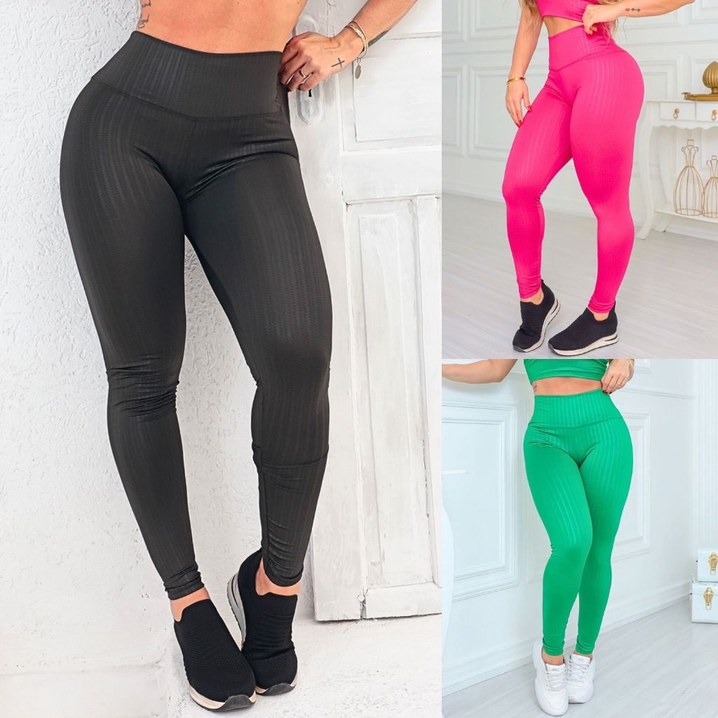 Calça Feminina Cirrê Texturizado Cintura Alta Fitness Academia Promoção Luxo Projeto Verão Treinos