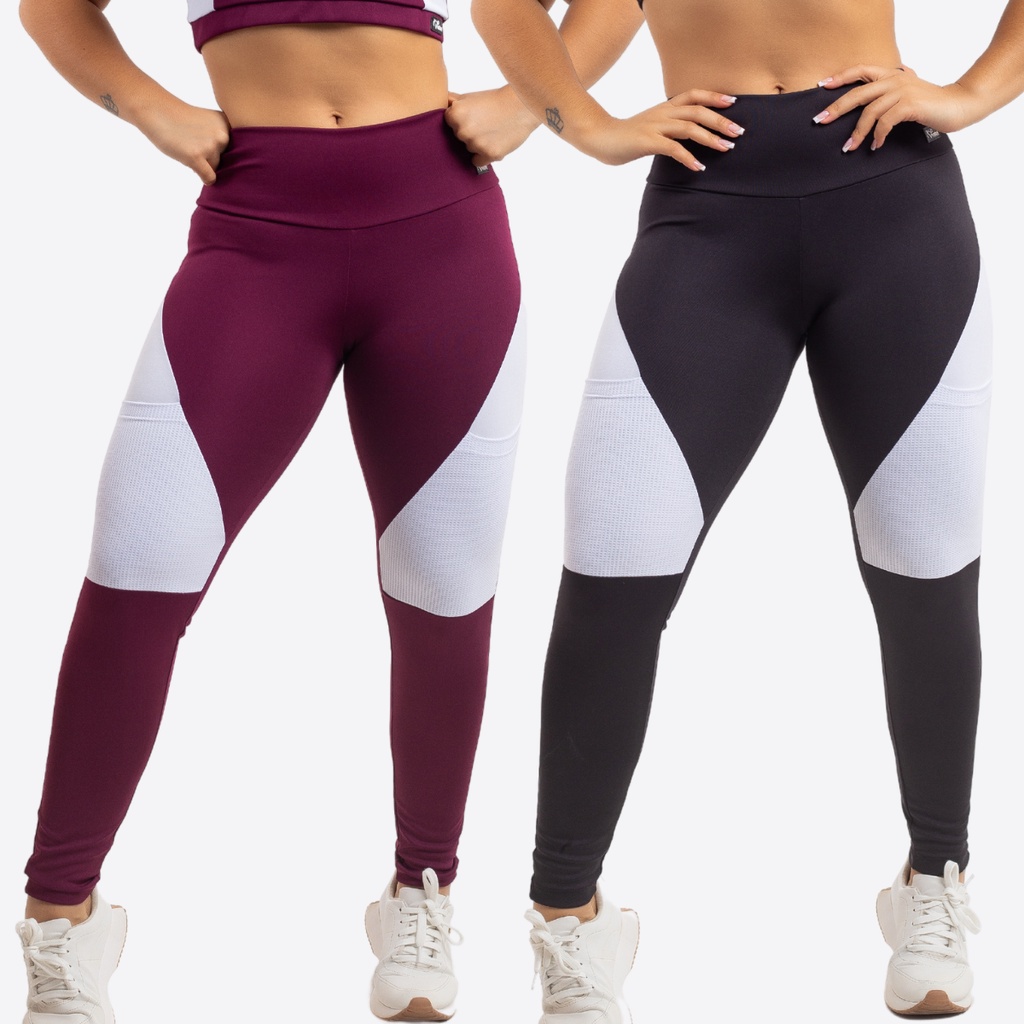Kit 2 Calças Legging Fitness Zero Transparência Cintura Alta com Cós Duplo e Bolso - VIÉRE