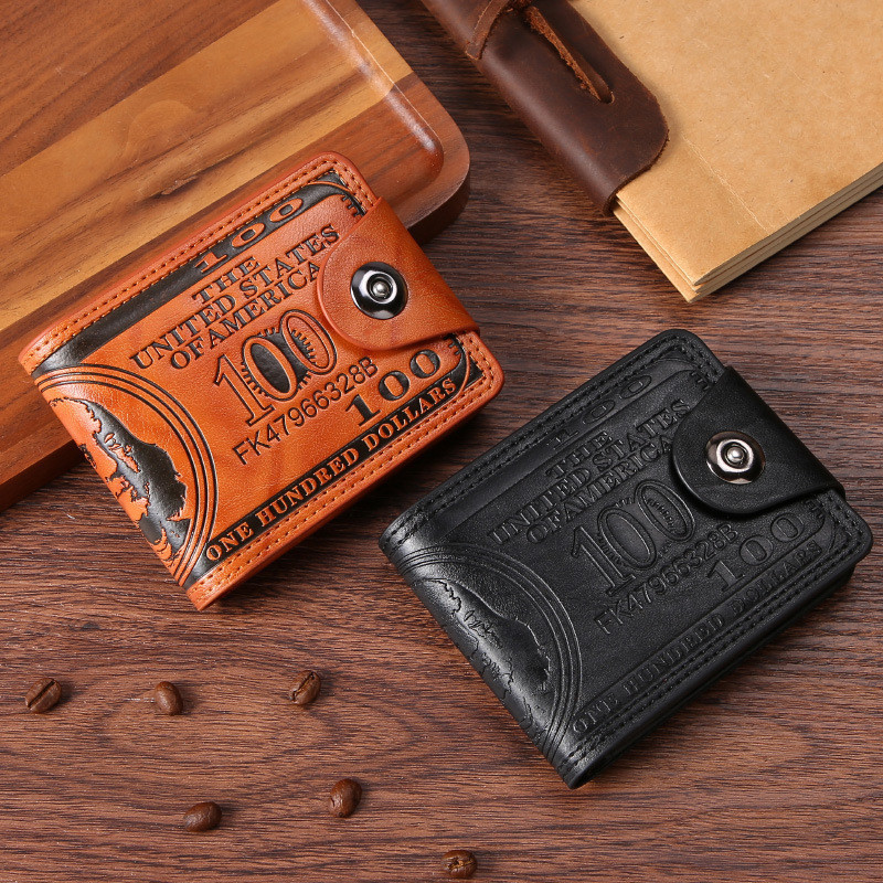 Wallet men's short, trendy European and American brand personalized wallet men's two fold buckle mu
