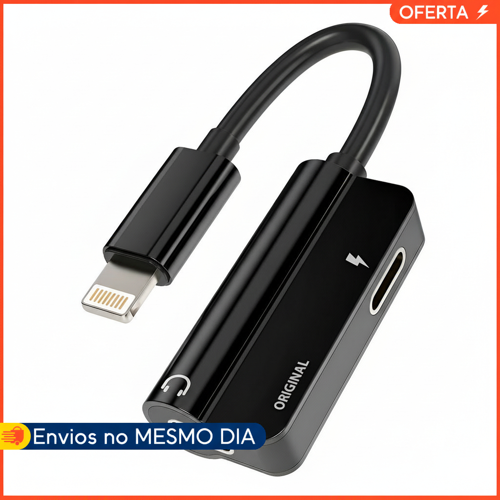 Cabo Adaptador Splitter Lightning Áudio Carregador iPhone 8 ao 14 Compacto Portátil