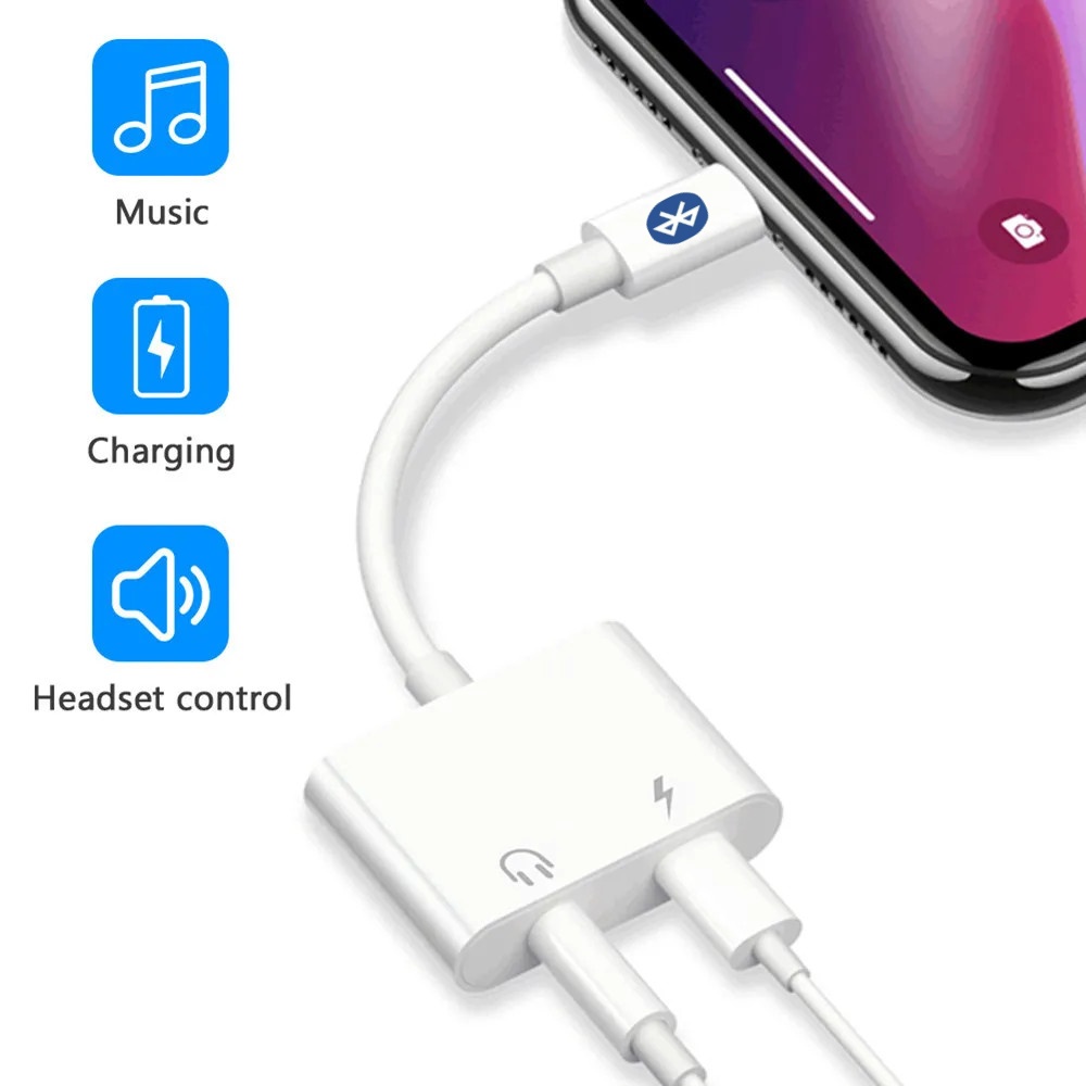 Adaptador de Fone de Ouvido para iPhone 14 13 12 11 X 8 7 Plus, Divisor de Áudio Aux para Conector Lightning para Cabo