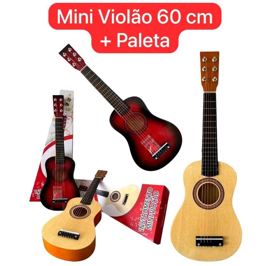 Violão Infantil Musical Madeira semi Profissional com Cordas em Aço + Paleta - OFERTA