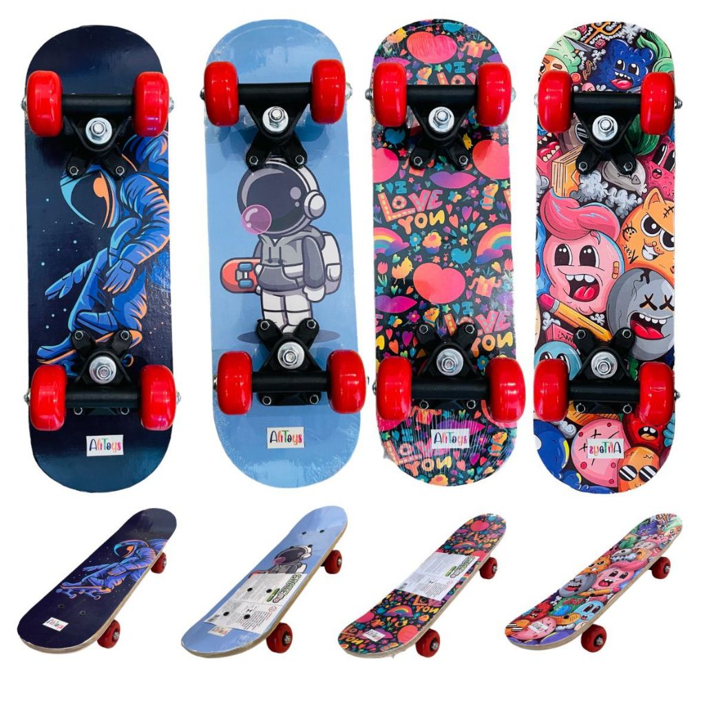 Skate Infantil Semi Profissional Criança Iniciante Shape Madeira Lixa Estampado Menino Menina 30Kg Estampa Exclusiva Astronauta