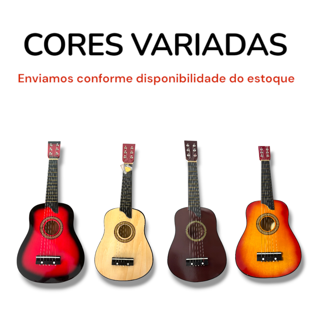 Mini Violão Infantil de Madeira Aprendizado Acústico Semi Profissional com Palheta e Corda em Aço