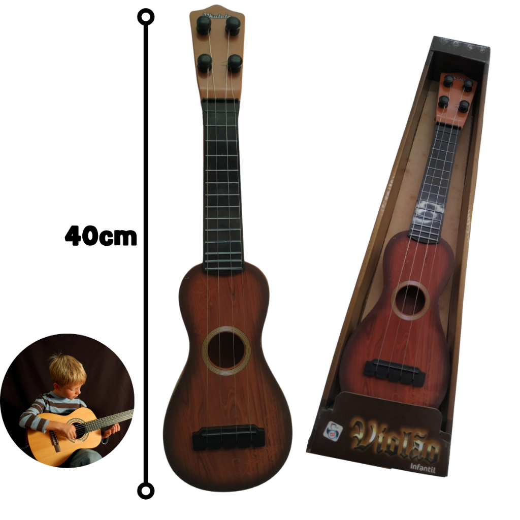 Brinquedo Mini Violão Cavaquinho Musical Infantil Ukulele Com Cordas De Aço Estilo Madeira Semi Profissional