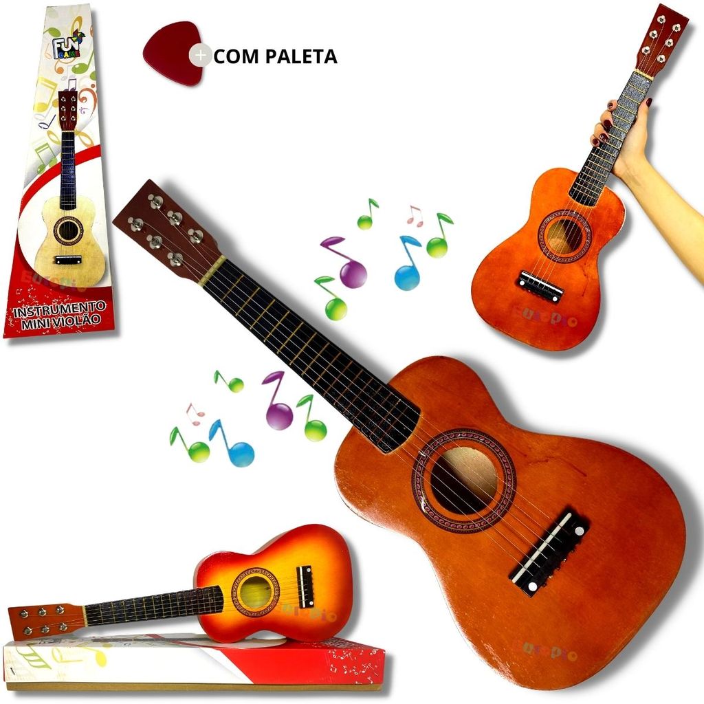 Mini Violão Infantil De Madeira Semi Profissional Brinquedo