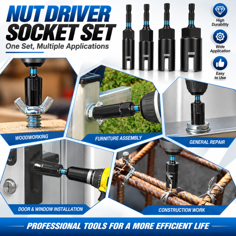 U-Shape Slotted Hex Socket Bit Deep Opening Nut Driver para uso de ferramenta de chave elétrica