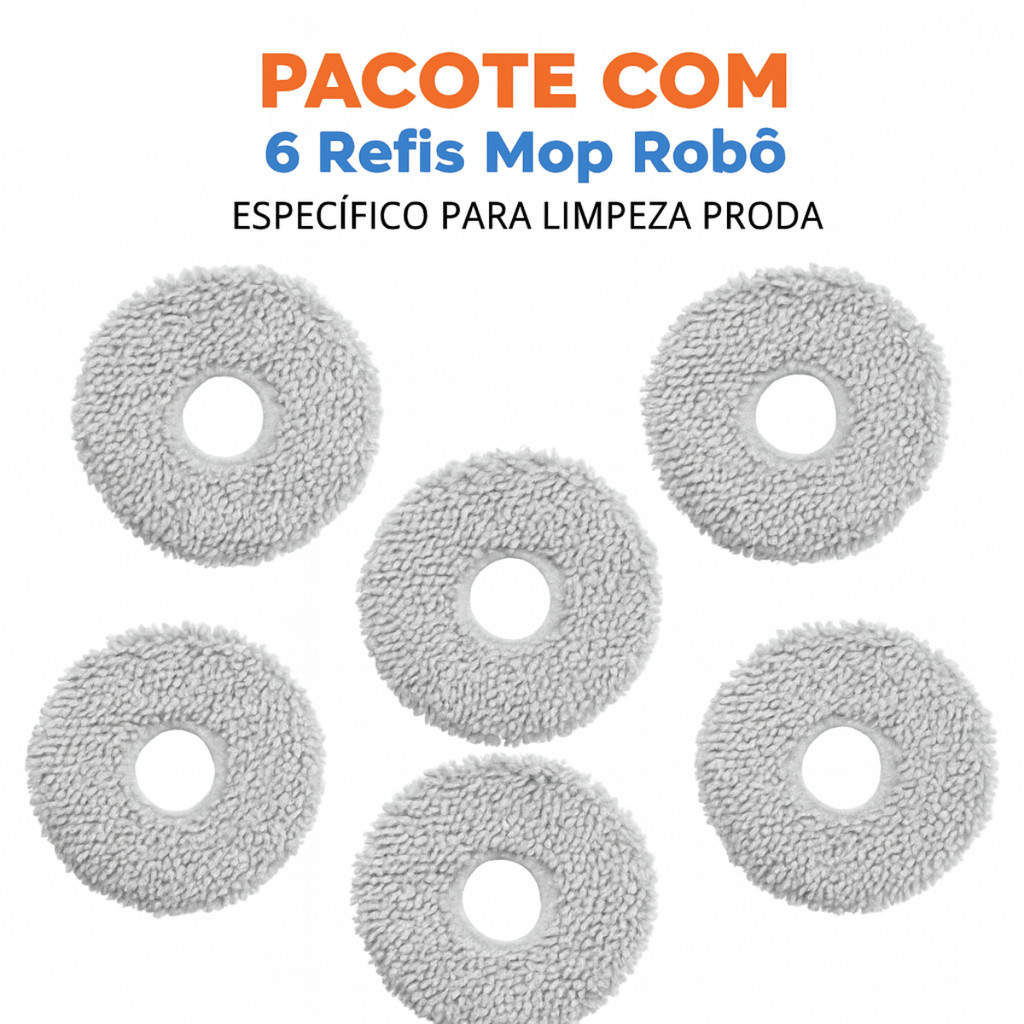 Kit 6 Esfregões Mop Compatível Xiaomi Roborock QRevo P10 S10 Dreame L10s L20 X10 Pro Ultra