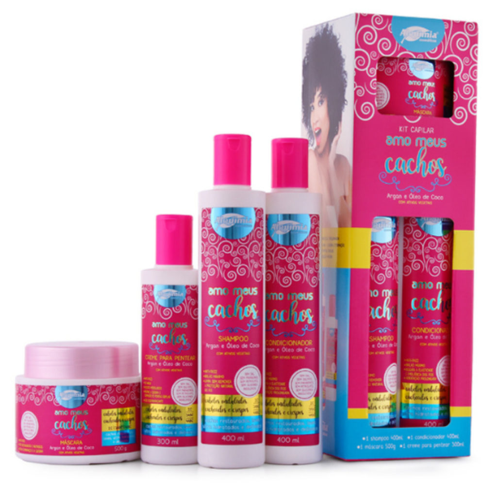 Kit Cabelo Cacheado Amo Meus Cachos – Hidratação, Definição e Anti Frizz Profissional