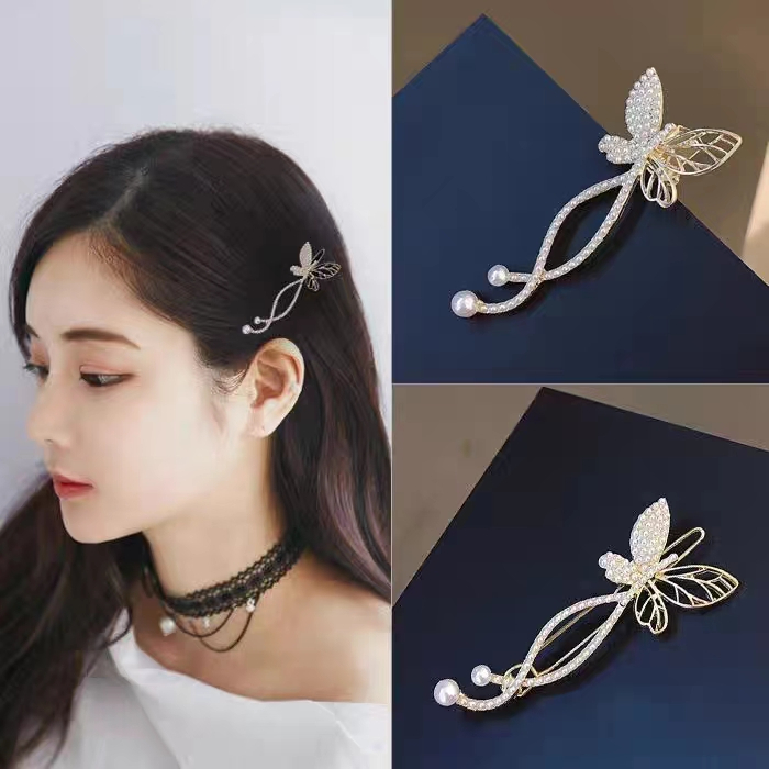Conjunto Único De Grampo De Cabelo Coreano , Strass Pérola , Clipe Bico De Pato Borboleta De Borda , Acessório Para Mulh