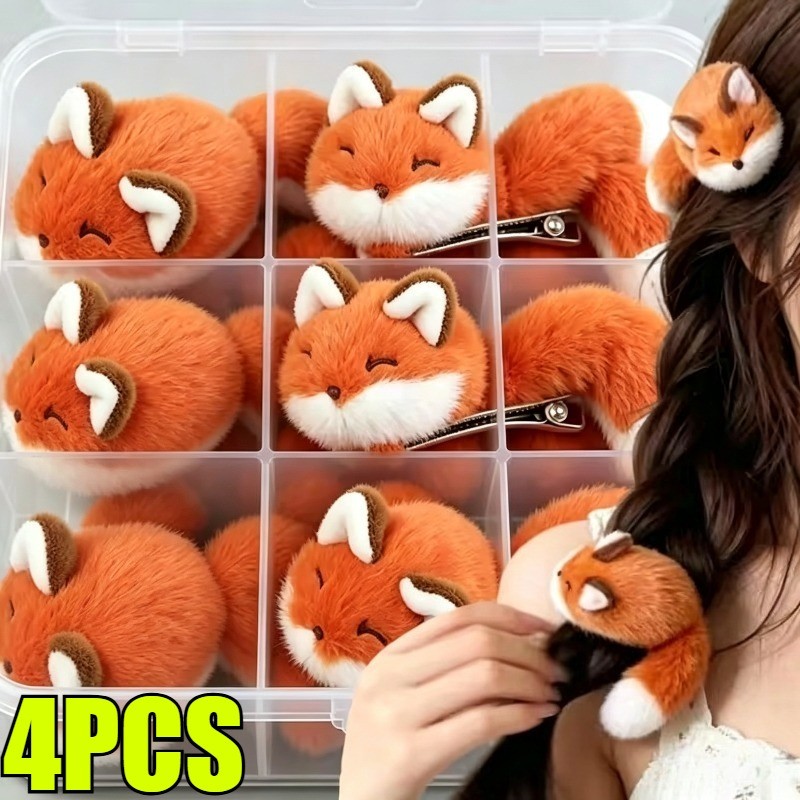 1-4 Unidades De Grampos De Cabelo De Raposa De Pelúcia 3D-Simulação De Grampo Fofa-Clipe De Bico De Pato De Borda Latera