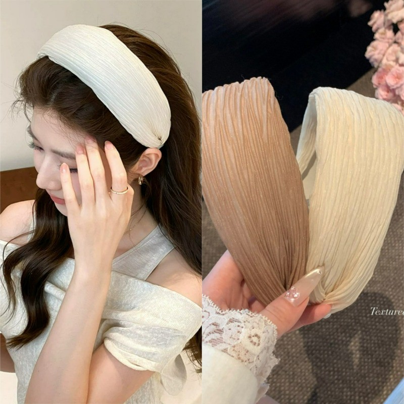 Moda Macia Larga Plissada Bandana Elegante Acessório De Cabelo Coreano Feminino