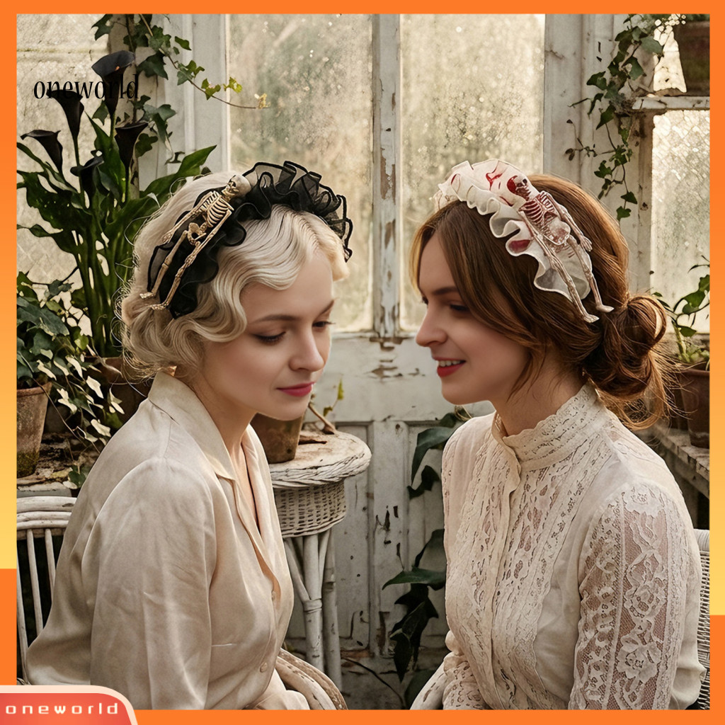 Um Mundo | Faixa De Cabelo Escura De Malha Vintage , Esqueleto Para Mulheres – Plissada Macia Lolita Cosplay Acessório D
