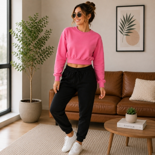 Blusa de Moletom Cropped Flanelado Fechada Habana
