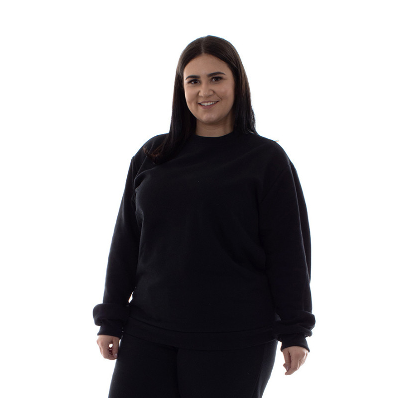 Plus Size -  Blusa de Moletom Fechado em Tecido Flanelado