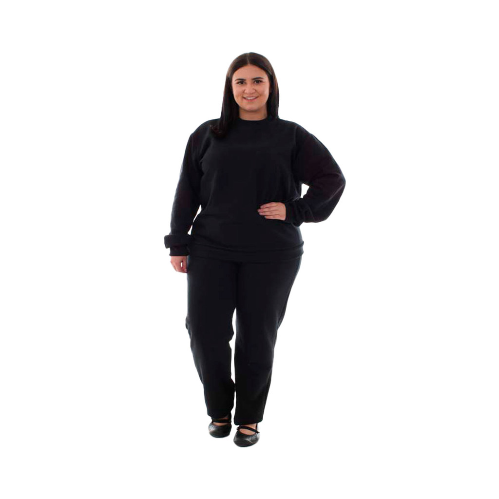 Plus size - Conjunto de Moletom com Blusa Fechada em Tecido Flanelado