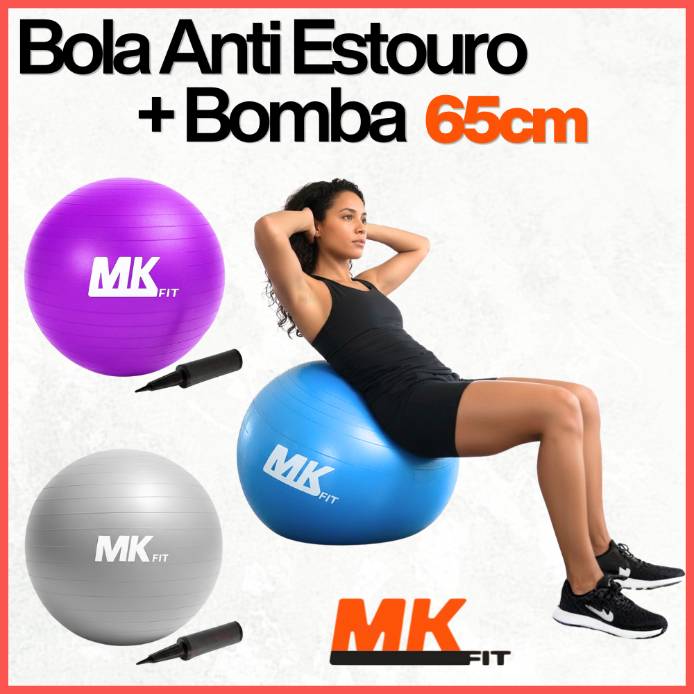 Bola de Pilates Yoga e Ginástica Anti Estouro com Bomba de Encher 65cm MKFIT