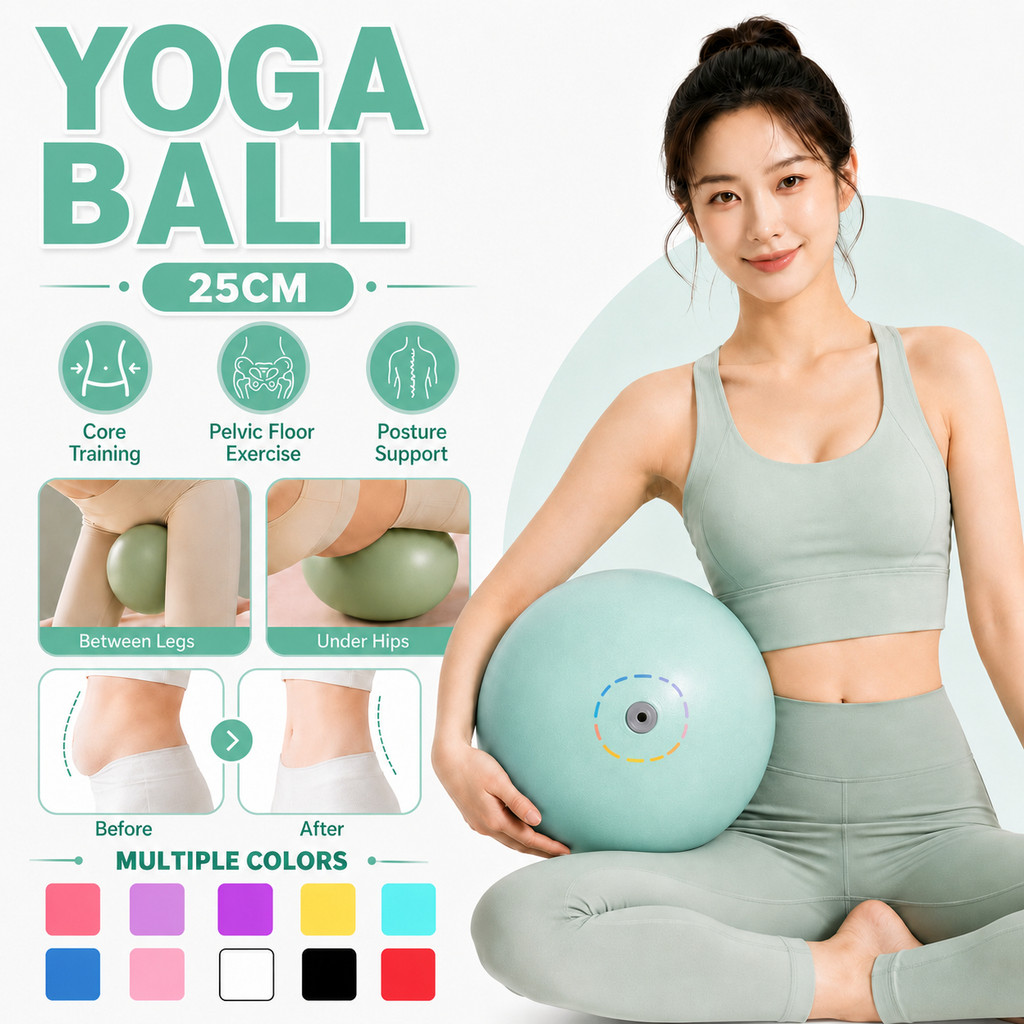 Bola de Yoga 25CM, Bola de Pilates Antiestouro, para Exercícios de Core, Assoalho Pélvico, Postura e Treino em Casa