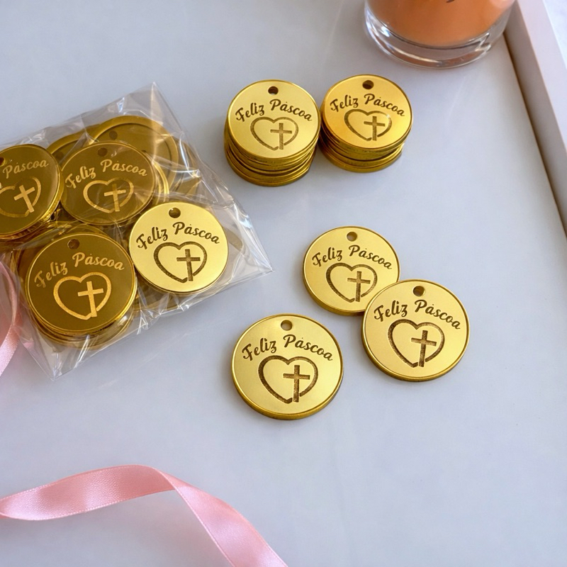 Tag Acrílico Personalizada Páscoa Cruz - 2cm Kit Apliques Lembrancinhas Etiqueta Decoração Verdadeira Páscoa Jesus