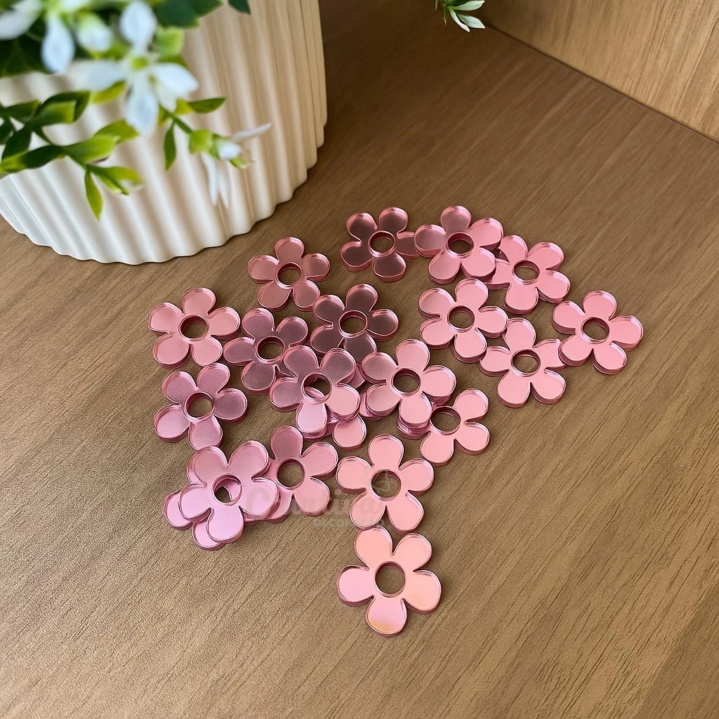 Mini Florzinha Acrílico 2cm Rosé Aplique Decoração Infantil Artesanato Lembrancinhas Festa Menina