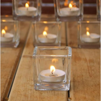 10 Castiçais de Vidro Quadrado Porta Vela Vaso Pequeno Suporte Decoração 5,2x5,2cm