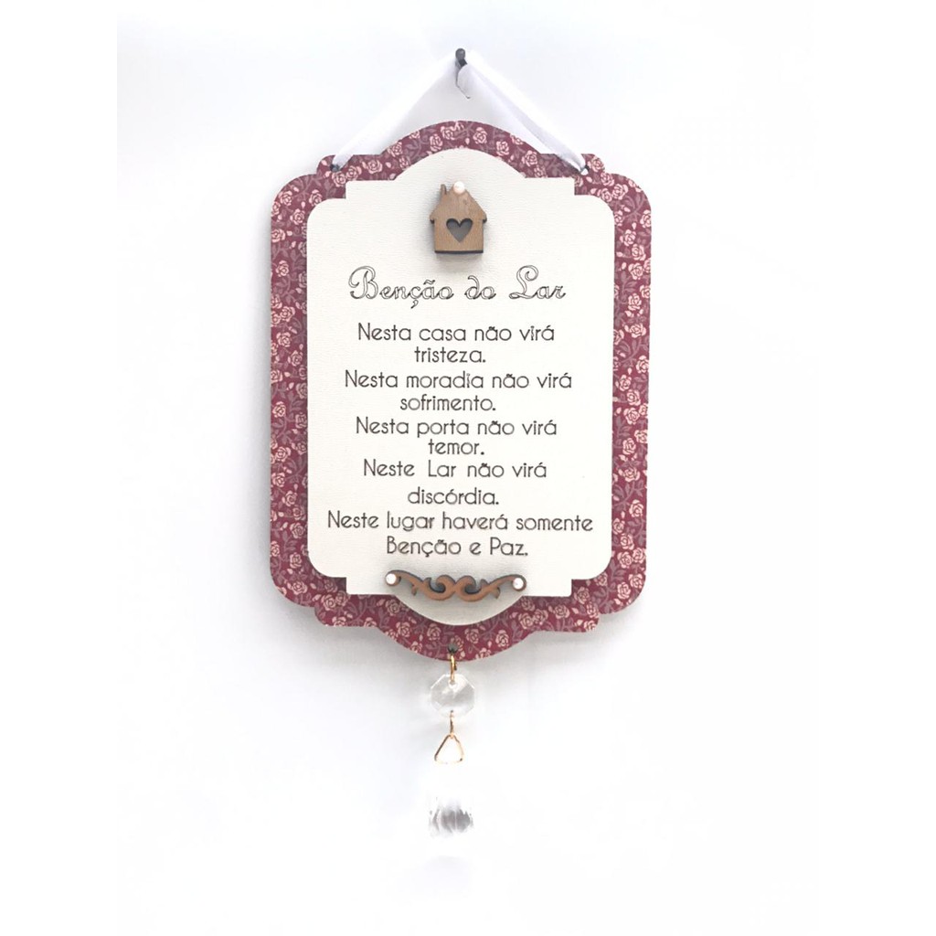 Adorno Benção do Lar para Porta e Parede em Madeira Mdf Tecido Decorado Tamanho 16,2cm Decor e Casa