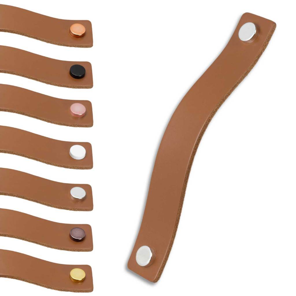 Puxador Couro Legítimo Caramelo Alça 23cm ef19,2cm Móveis Design Decoração