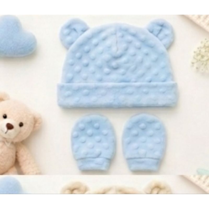 Touca e luvinhas fofas, tecido fleece Premium