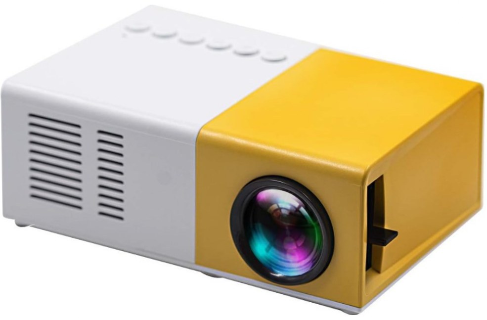 AMARELO/BRANCO - Mini Projetor Portátil Led 1080p com saida HDMI - 600 Lumens