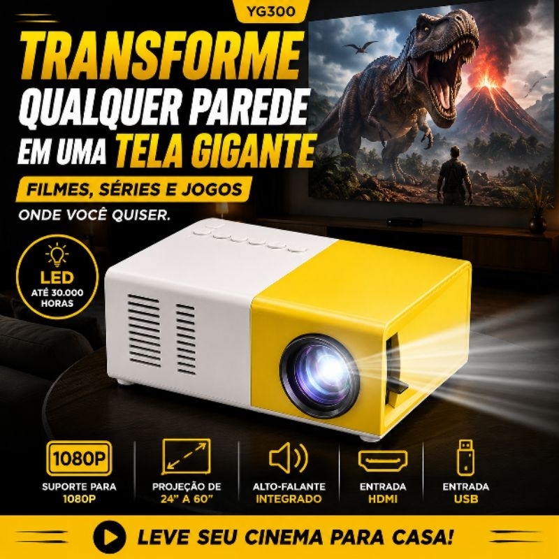 Mini Projetor Portátil 1080p HDMI LED YG300 600 Lumens Compatível Celular Notebook TV Box