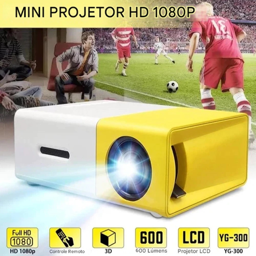 Mini Projetor Portátil LED Full HD 1080p HDMI 600 Lumens Bivolt - Cinema em Casa