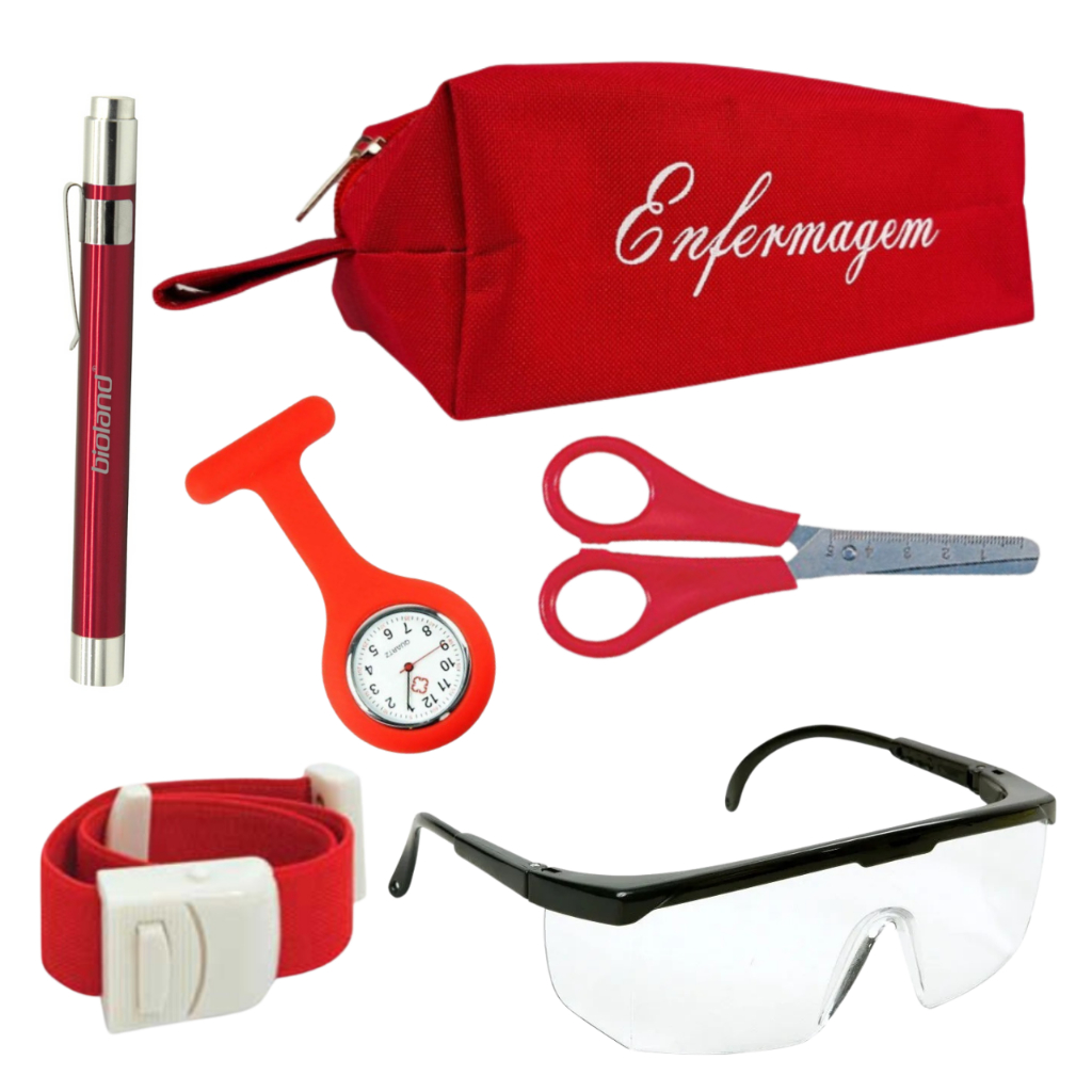 Acessórios de Bolso Kit de Enfermagem Lanterna Clínica Relógio Garrote Tesoura Oculos de Proteção