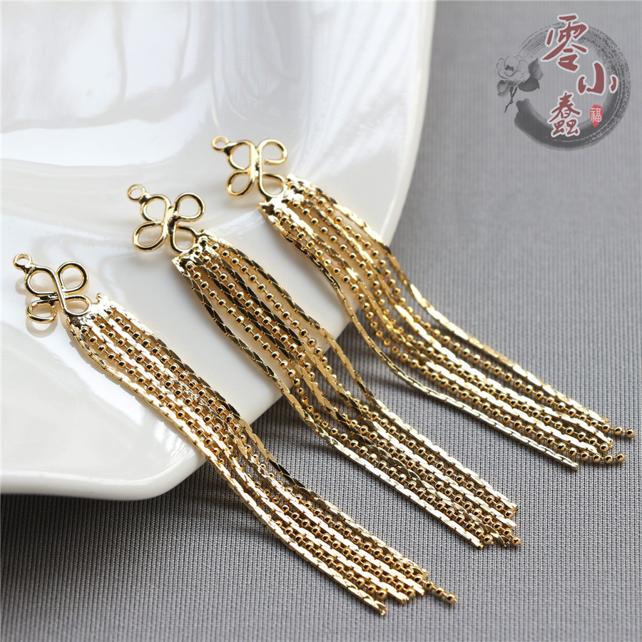 Pendurado chapeamento Real ouro cor retenção trevo de quatro folhas preguiçoso borla corrente 6cm brincos pingente Hairp