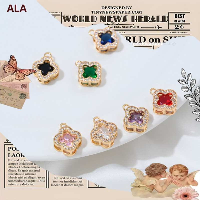 Cobre banhado a 14K retenção de cor incrustada zircão cristal trevo de quatro folhas pingente artesanal diy pulseira col