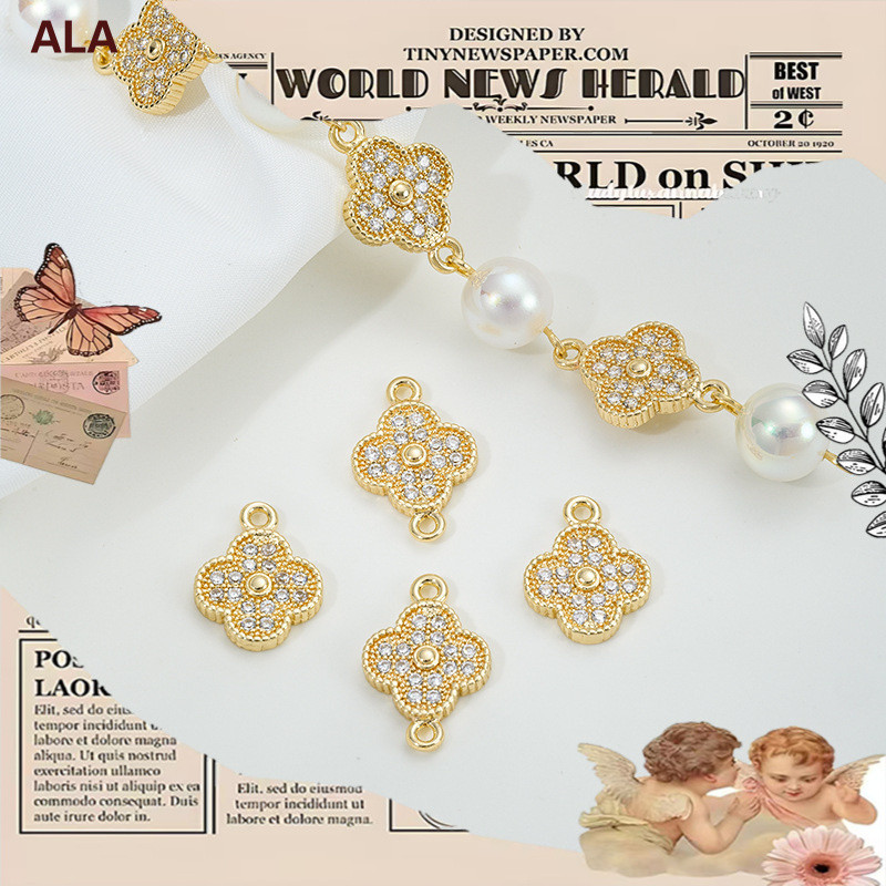 Zircão Micro-incrustado 14K banhado a ouro retenção de cor trevo de quatro folhas pingente duplo acessórios diy colar ar