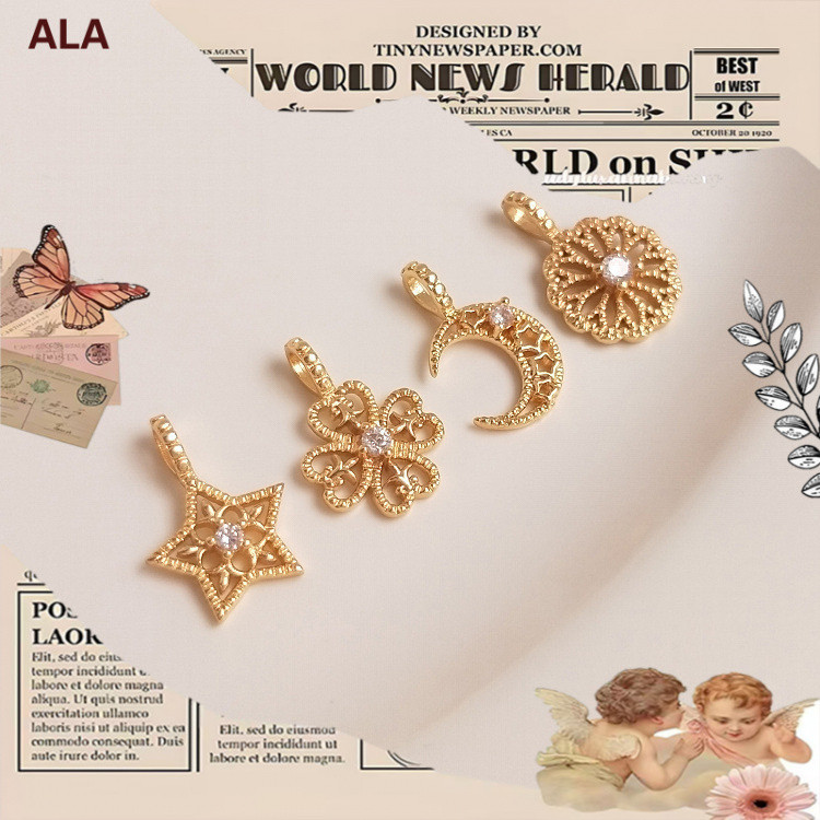 14K ouro-coberto cor retenção incrustada zircão estrela lua trevo de quatro folhas girassol pingente DIY pulseira clavíc