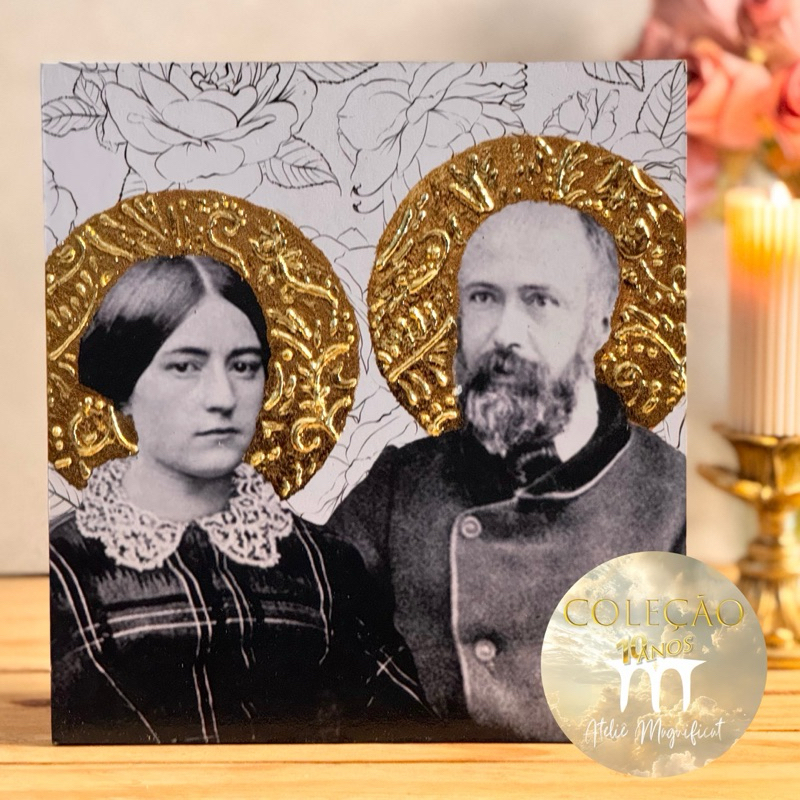 Quadro São Luis e Santa Zelia Martin 20x20cm • Coleção 10 Anos Ateliê Magnificat