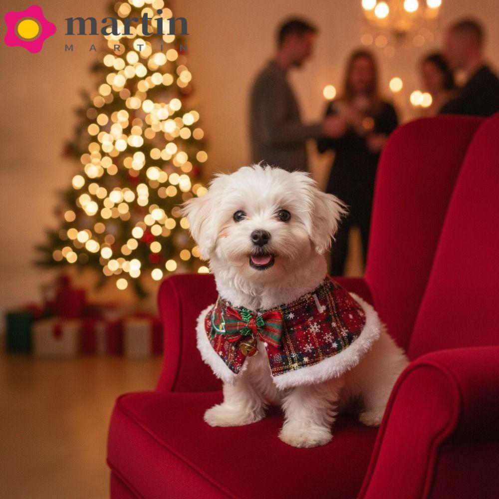 Capa Para Animais De Estimação De Natal MARTIN , Padrão Xadrez Com De Gato De Ano Novo Laço , Cachecol Em Estilo Britâni
