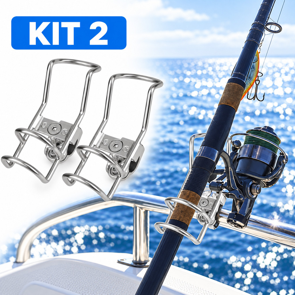Kit 2 Suporte de Vara de Pesca Aço Inoxidável Ajustável para Barco com Base de Fixação