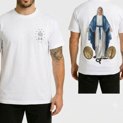 Men's 100% Cotton Catholic T-Shirt Our Lady of Grace Print Short Sleeve Top