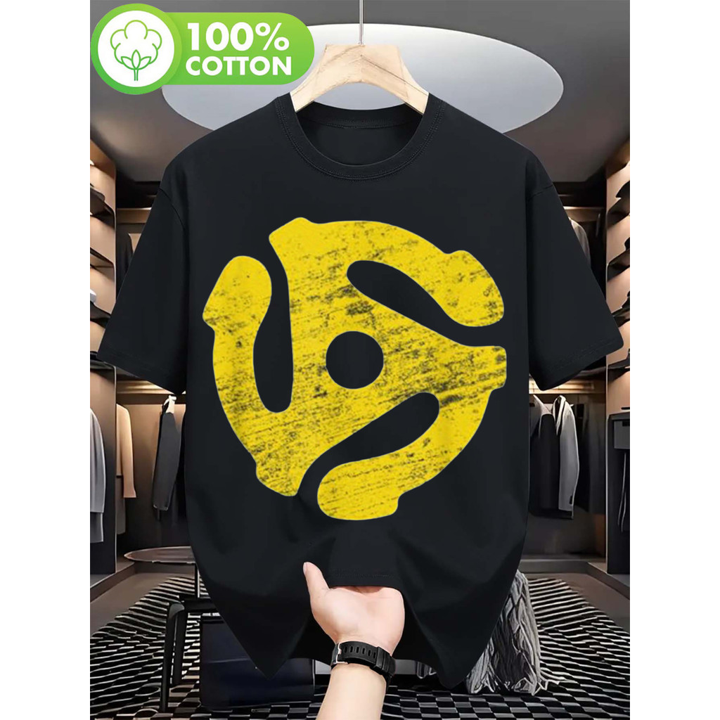 Camiseta T-shirt Algodão Record Player Graphic Cotton Casual Crew Neck Short Sleeve Confortável Moderna Estilosa Verão