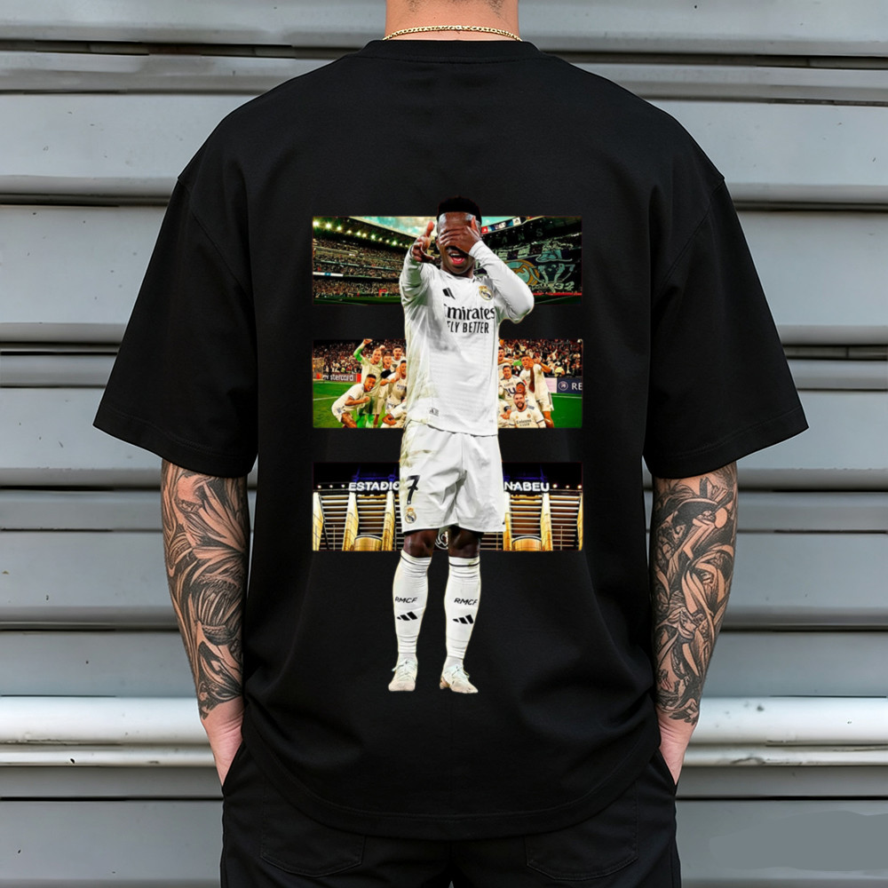 Vinicius Real Madrid Celebration Printed T-shirt for Men and Women, Unisex Cotton Short Sleeve