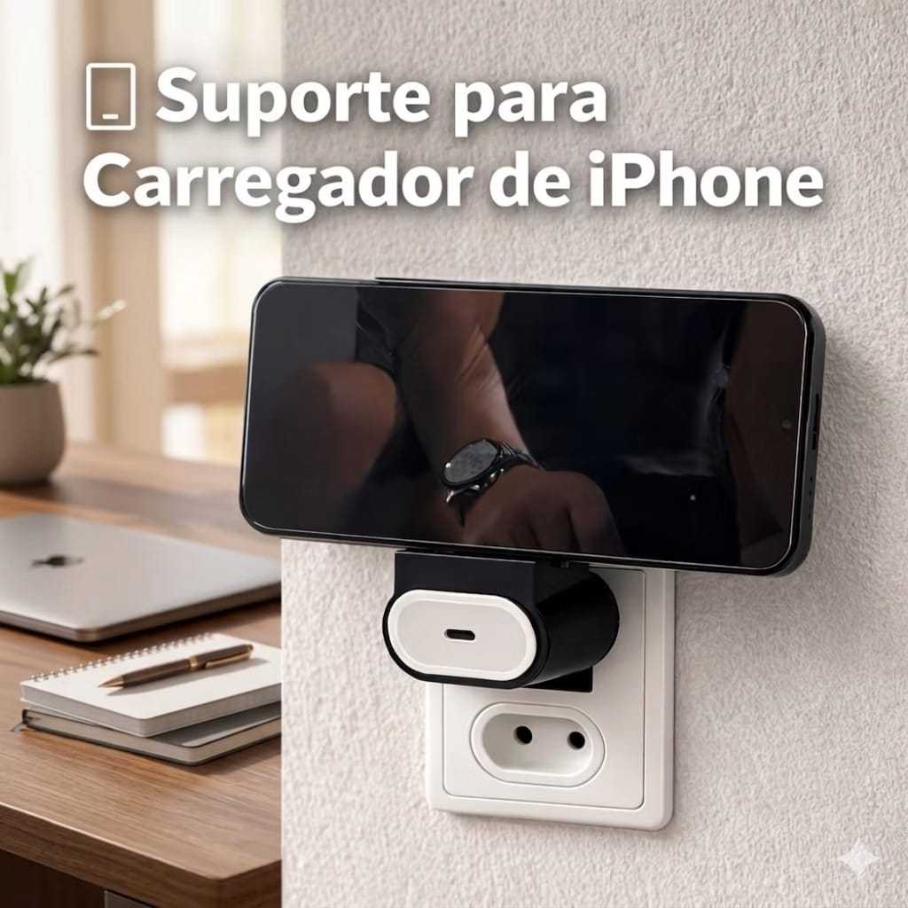 Suporte de Parede para Carregador de iPhone – Compatível com Apple – Preto/Branco