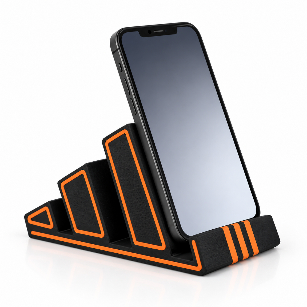 Suporte Mesa para Celular Organizador Portátil Moderno Esportivo Suporte Smartphone iPhone Apoio Mesa Preto e Laranja